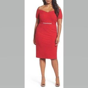 Alex Evenings Red Embellished Off The Shoulder Dress